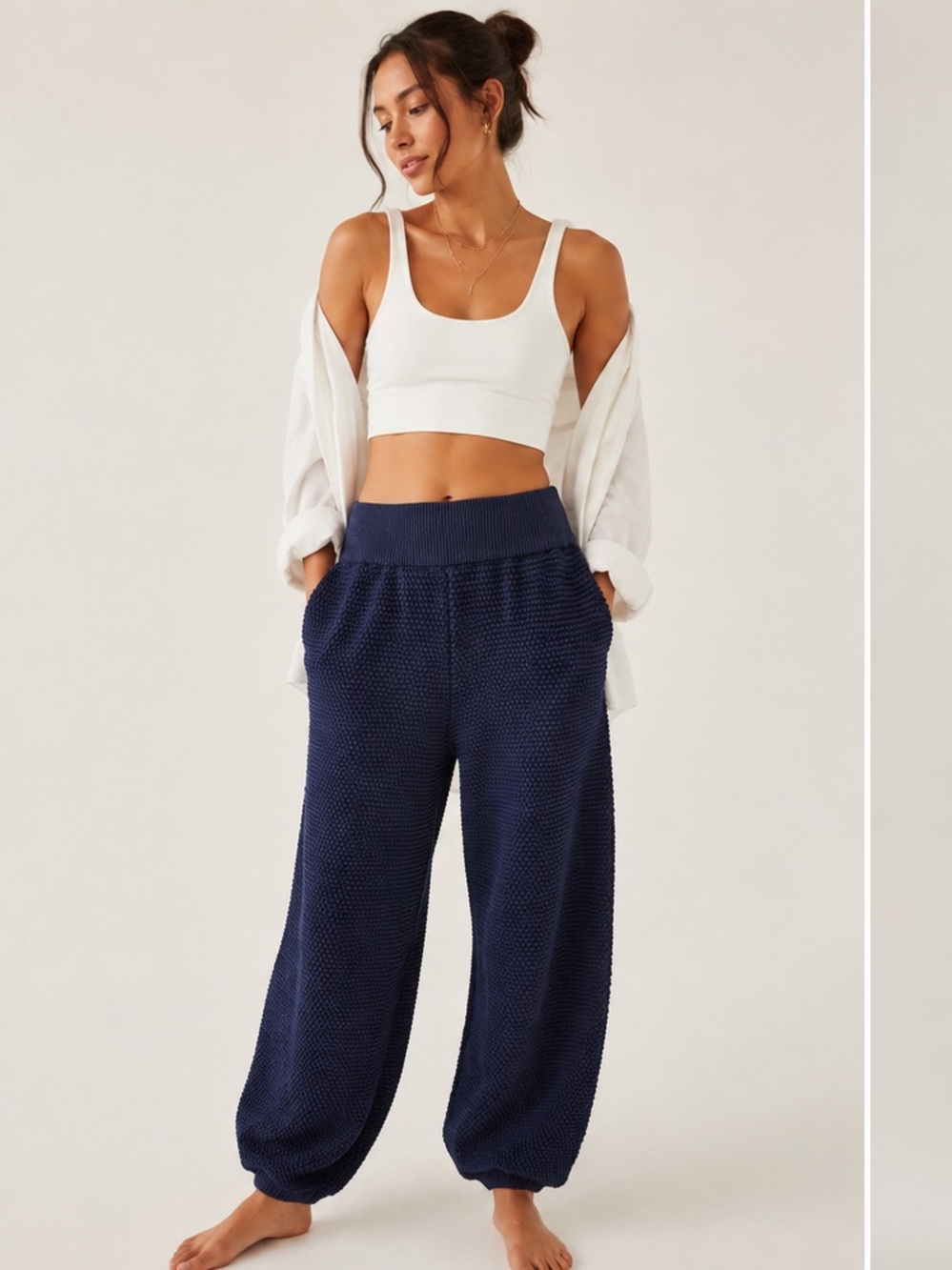 Free People Beach Pants Bundle XS Navy Knit Wide Leg Balloon Pants 2 Pairs